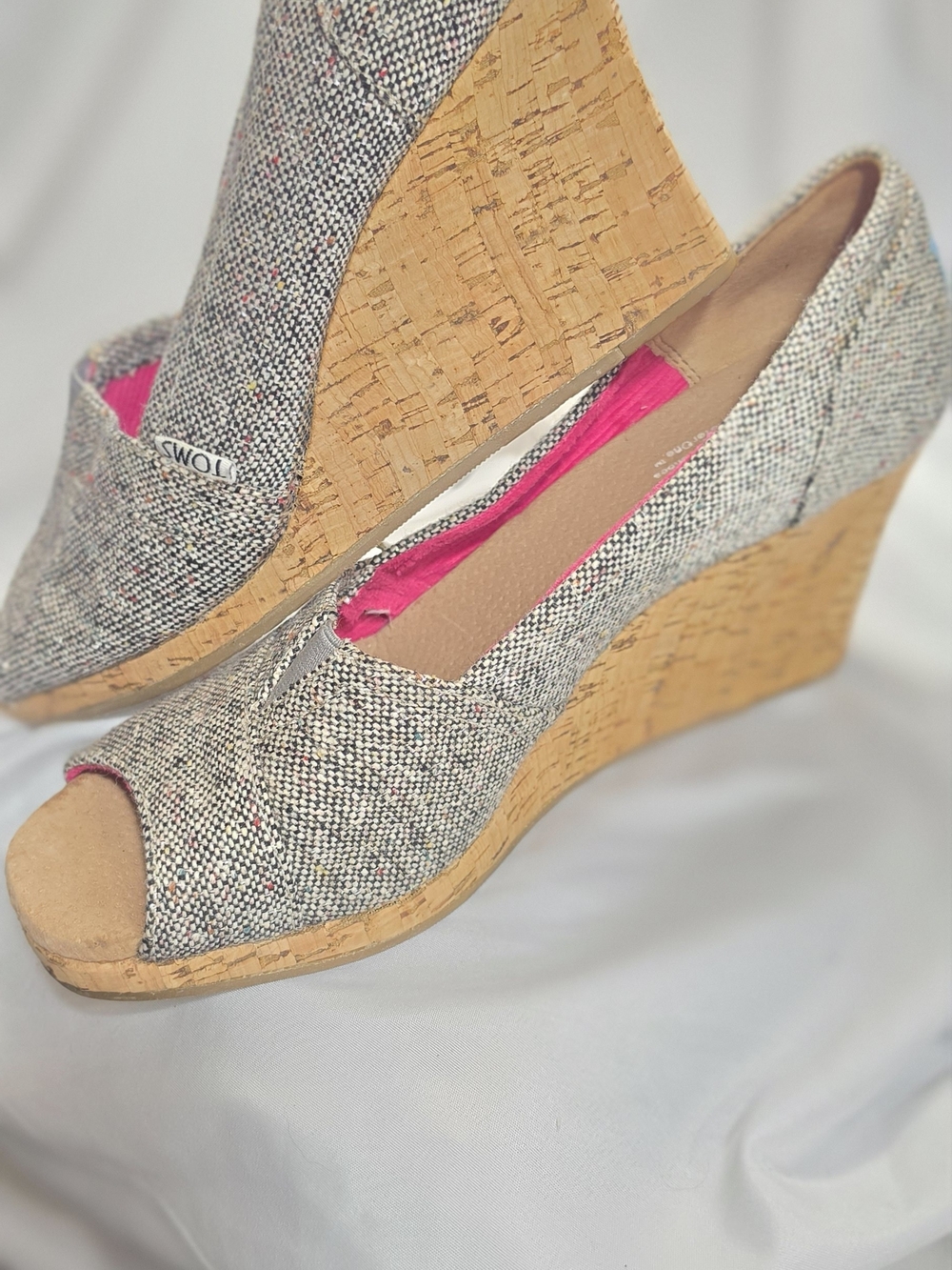 TOMS Women's Grey Speckled Open-Toe Wedge - Pink Lining - Picture 5 of 5